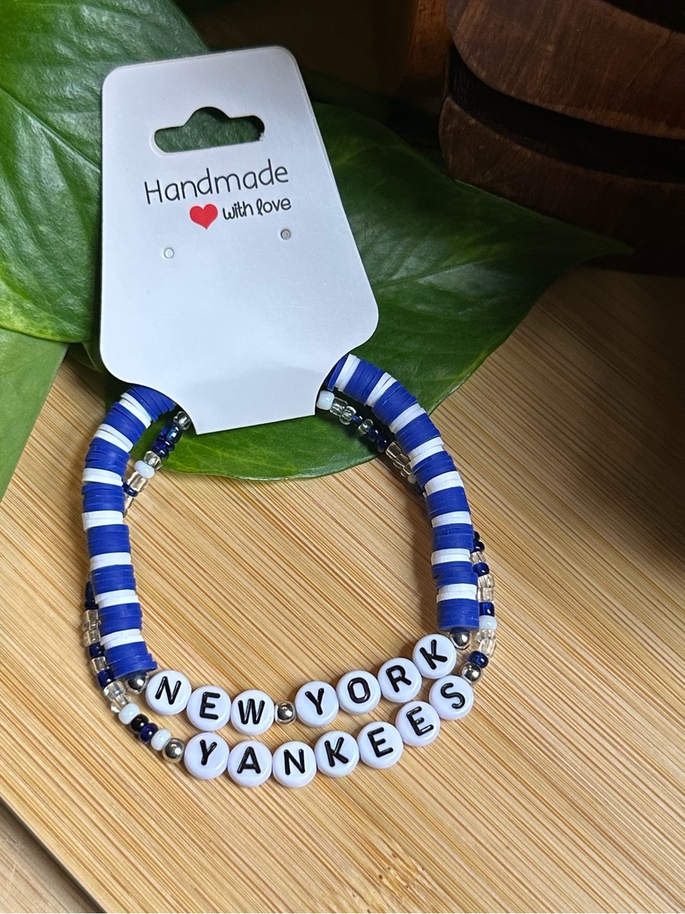 ⚾ 2-Piece New York Yankees Stretchy Bracelet‎ Set | Handmade | Beaded